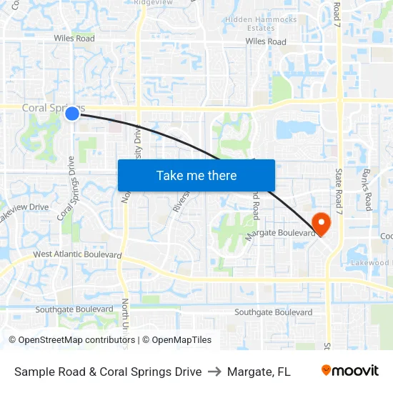 Sample Road & Coral Springs Drive to Margate, FL map