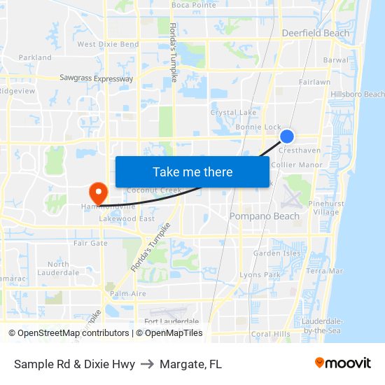 Sample Rd & Dixie Hwy to Margate, FL map