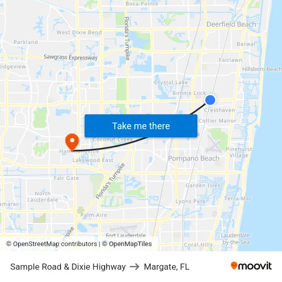 Sample Road & Dixie Highway to Margate, FL map