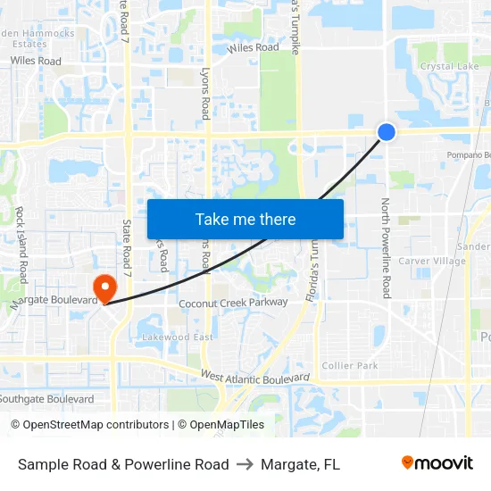 Sample Road & Powerline Road to Margate, FL map