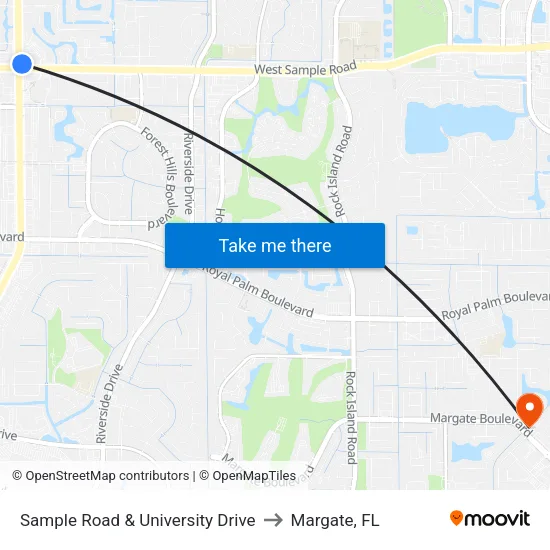 Sample Road & University Drive to Margate, FL map