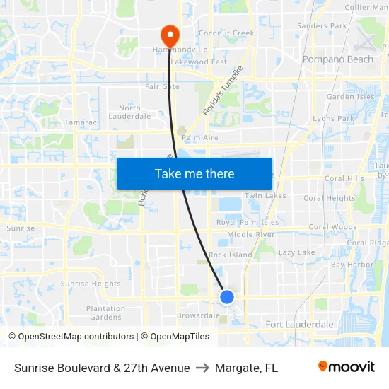 Sunrise Boulevard & 27th Avenue to Margate, FL map