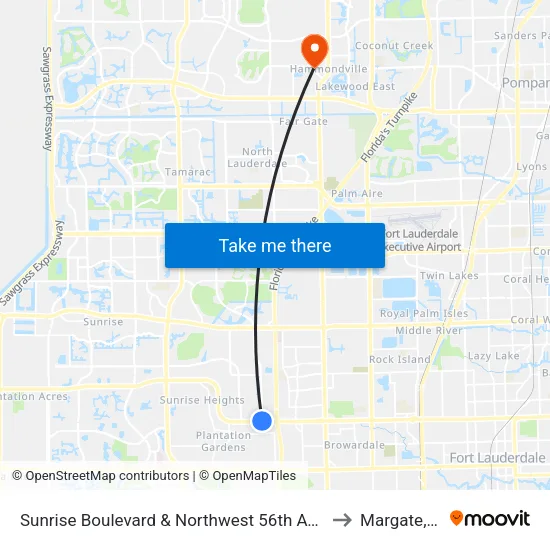 Sunrise Boulevard & Northwest 56th Avenue to Margate, FL map