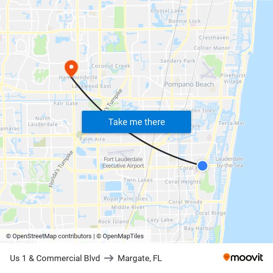 Us 1 & Commercial Blvd to Margate, FL map