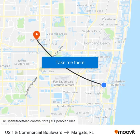 US 1 & Commercial Boulevard to Margate, FL map