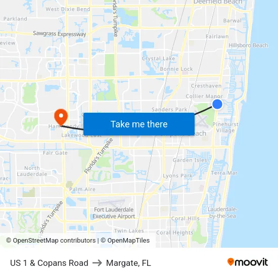 US 1 & Copans Road to Margate, FL map