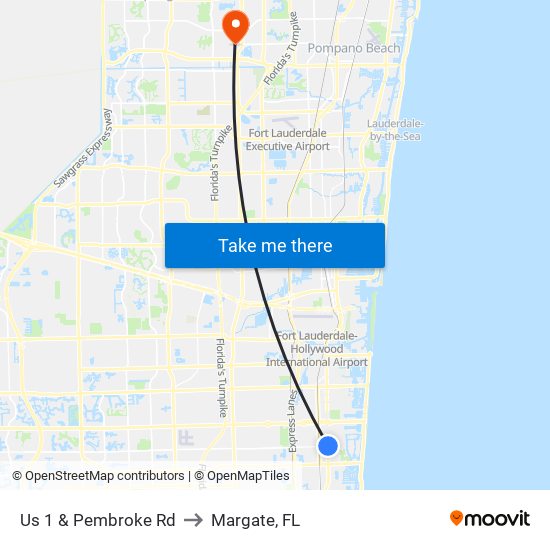Us 1 & Pembroke Rd to Margate, FL map