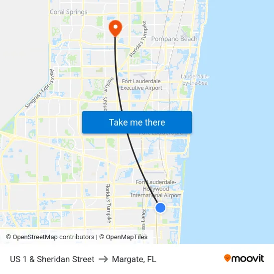 US 1 & Sheridan Street to Margate, FL map