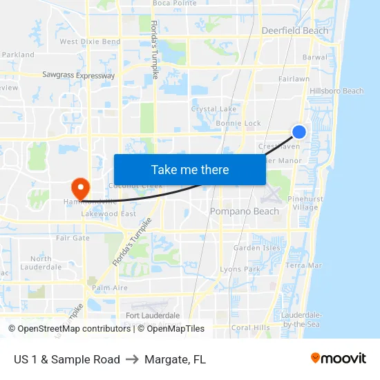 US 1 & Sample Road to Margate, FL map