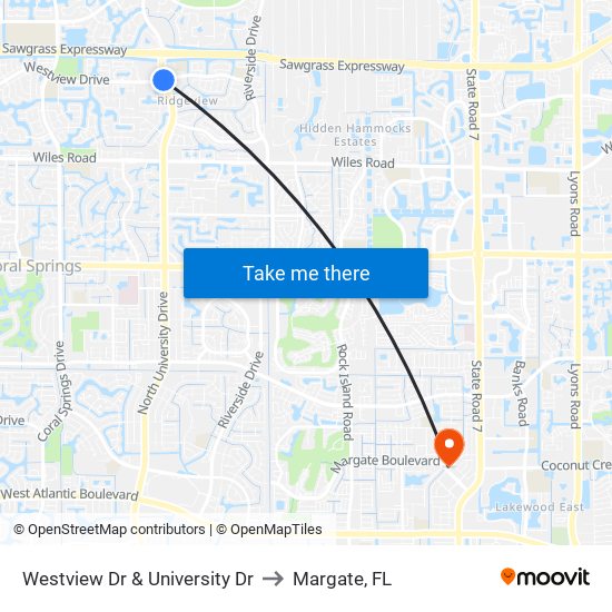 Westview Dr & University Dr to Margate, FL map