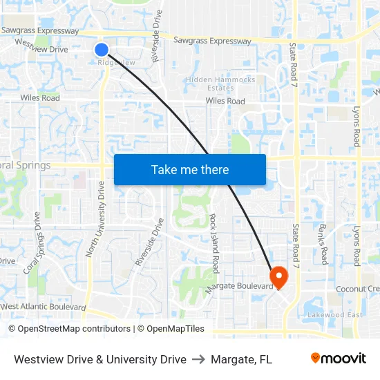 Westview Drive & University Drive to Margate, FL map