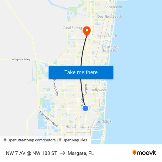 Nw 7 Av @ Nw 183 St to Margate, FL map