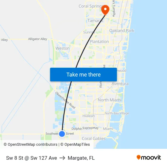 Sw 8 St @ Sw 127 Ave to Margate, FL map