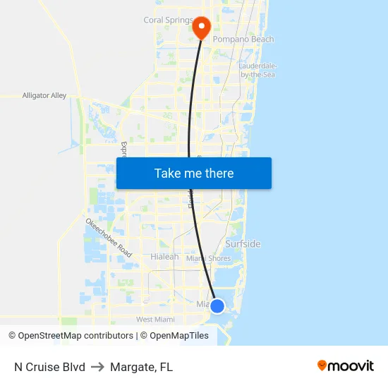 N Cruise Blvd to Margate, FL map