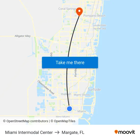 Miami Intermodal Center to Margate, FL map