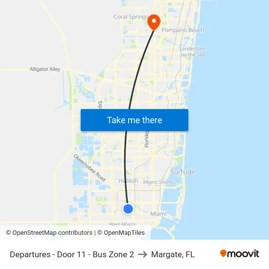 Departures - Door 11 - Bus Zone 2 to Margate, FL map