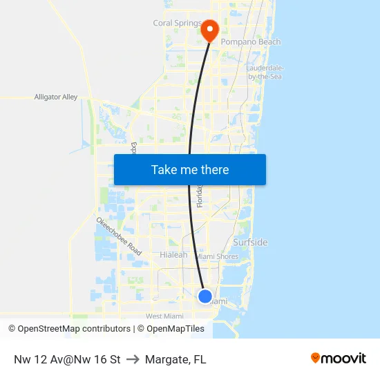 Nw 12 Av@Nw 16 St to Margate, FL map