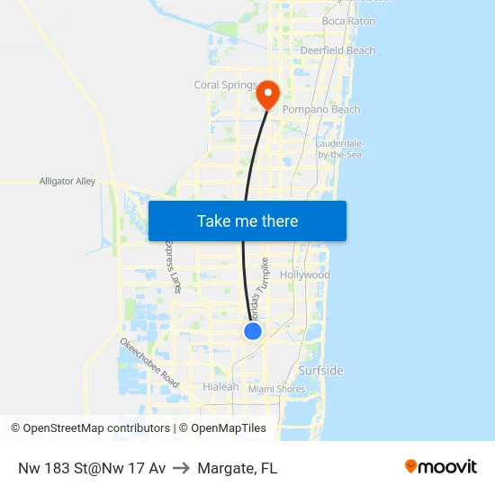 Nw 183 St@Nw 17 Av to Margate, FL map
