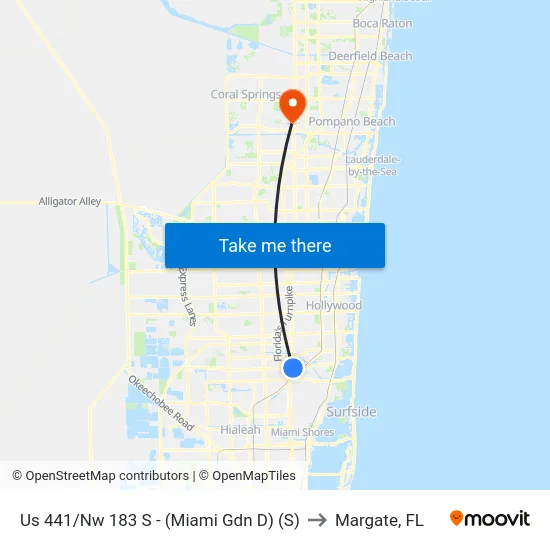 Us 441/Nw 183 S - (Miami Gdn D) (S) to Margate, FL map