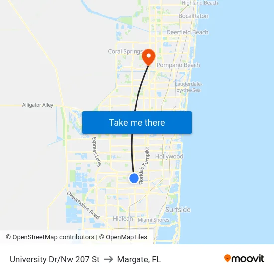 University Dr/Nw 207 St to Margate, FL map