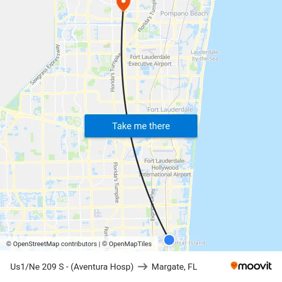 Us1/Ne 209 S - (Aventura Hosp) to Margate, FL map