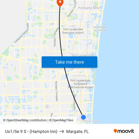 Us1/Se 9 S - (Hampton Inn) to Margate, FL map