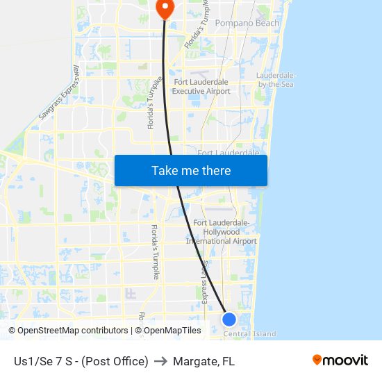 Us1/Se 7 S - (Post Office) to Margate, FL map