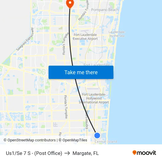 Us1/Se 7 S - (Post Office) to Margate, FL map