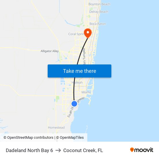 Dadeland North Bay 6 to Coconut Creek, FL map