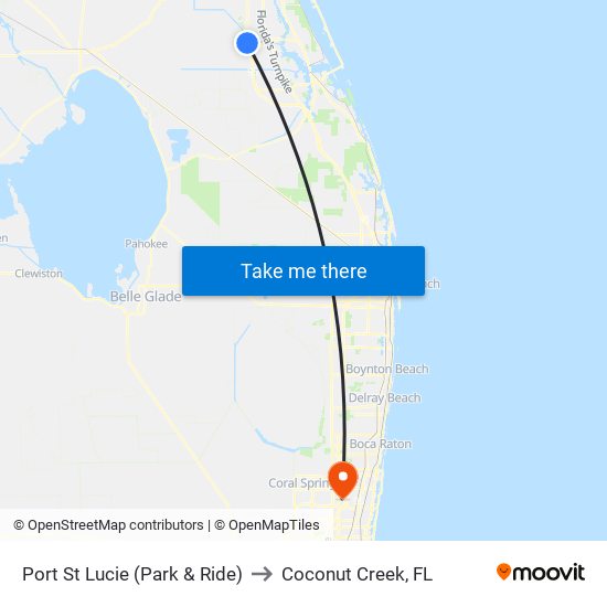 Port St Lucie (Park & Ride) to Coconut Creek, FL map