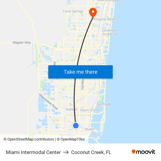 Miami Intermodal Center to Coconut Creek, FL map