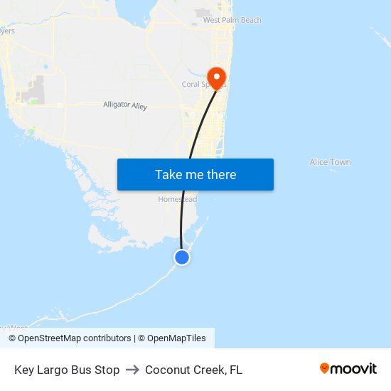 Key Largo Bus Stop to Coconut Creek, FL map