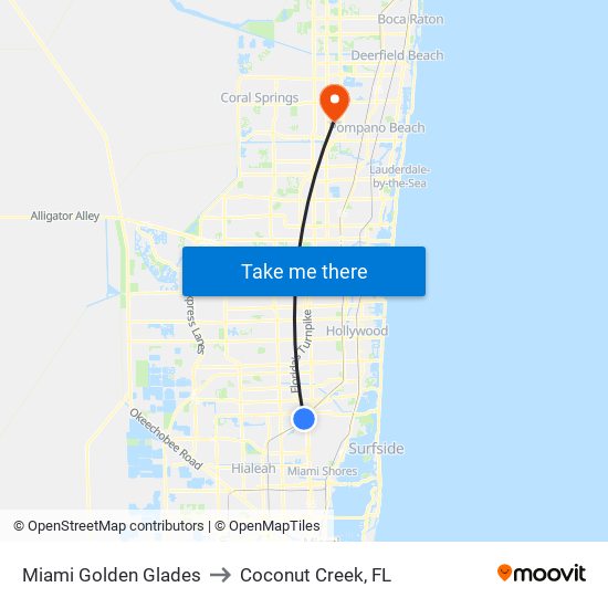 Miami Golden Glades to Coconut Creek, FL map