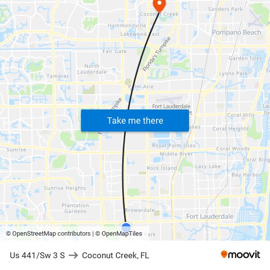 Us 441/Sw 3 S to Coconut Creek, FL map