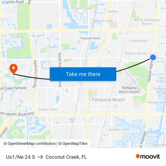 Us1/Ne 24 S to Coconut Creek, FL map