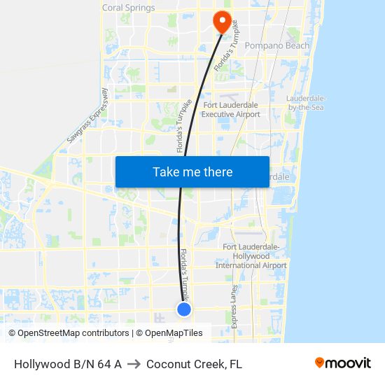 HOLLYWOOD B/N 64 A to Coconut Creek, FL map