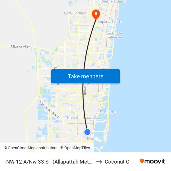 NW 12 A/Nw 33 S - (Allapattah Metrorail Station) to Coconut Creek, FL map