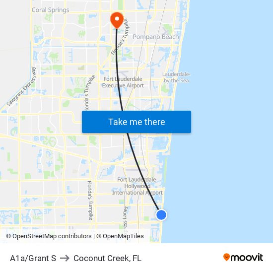 A1a/Grant S to Coconut Creek, FL map