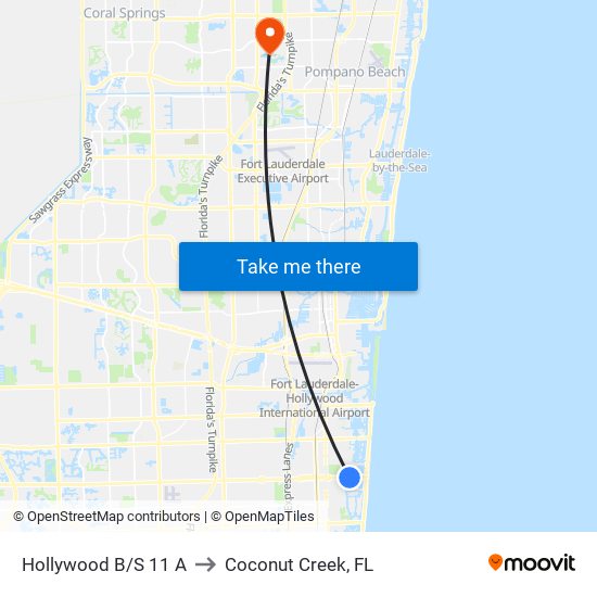 Hollywood B/S 11 A to Coconut Creek, FL map