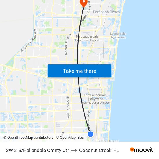 SW 3 S/Hallandale Cmnty Ctr to Coconut Creek, FL map