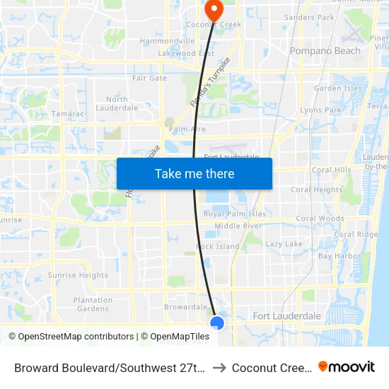 Broward Boulevard/Southwest 27th Avenue to Coconut Creek, FL map