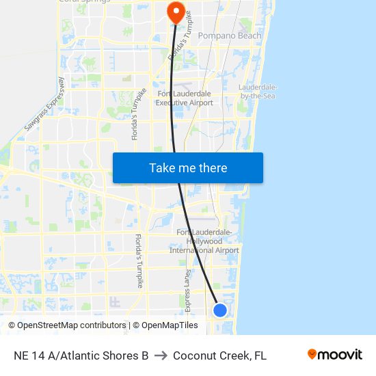 NE 14 A/Atlantic Shores B to Coconut Creek, FL map