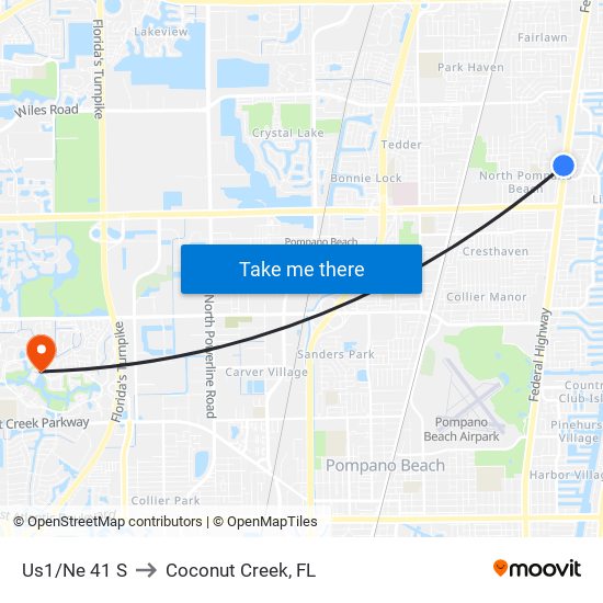 Us1/Ne 41 S to Coconut Creek, FL map