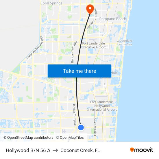 Hollywood B/N 56 A to Coconut Creek, FL map