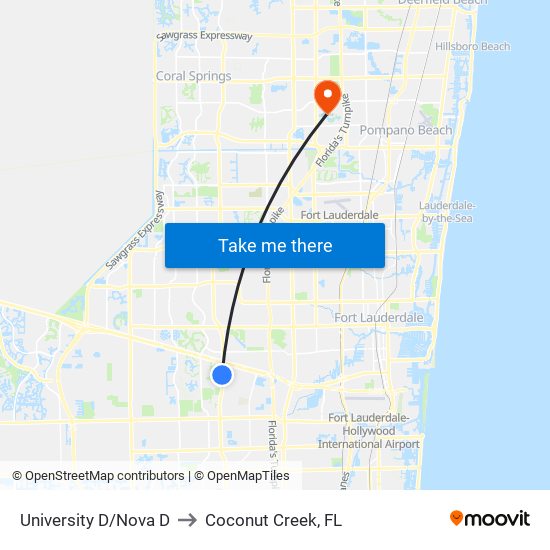 University D/Nova D to Coconut Creek, FL map