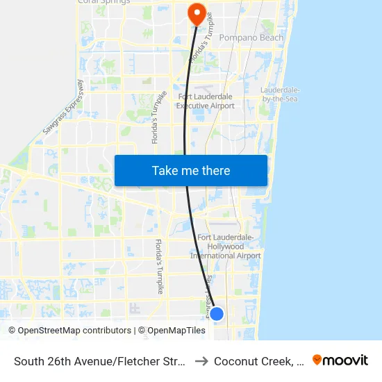 South 26th Avenue/Fletcher Street to Coconut Creek, FL map