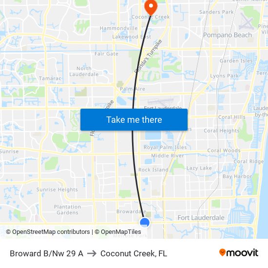 Broward B/Nw 29 A to Coconut Creek, FL map