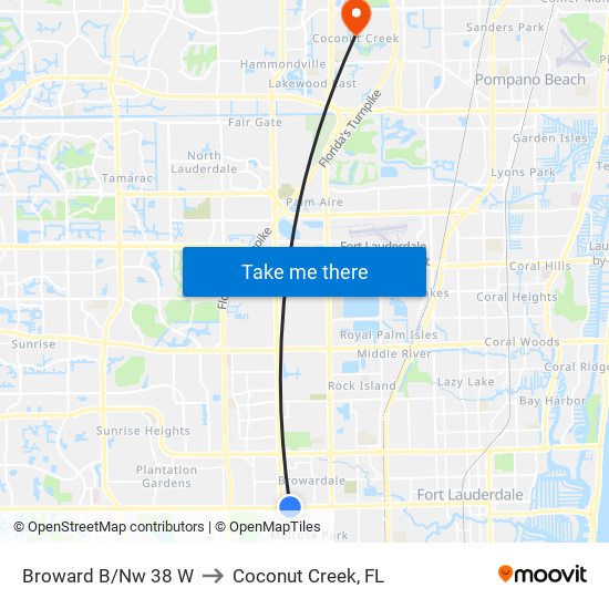 BROWARD B/NW 38 W to Coconut Creek, FL map