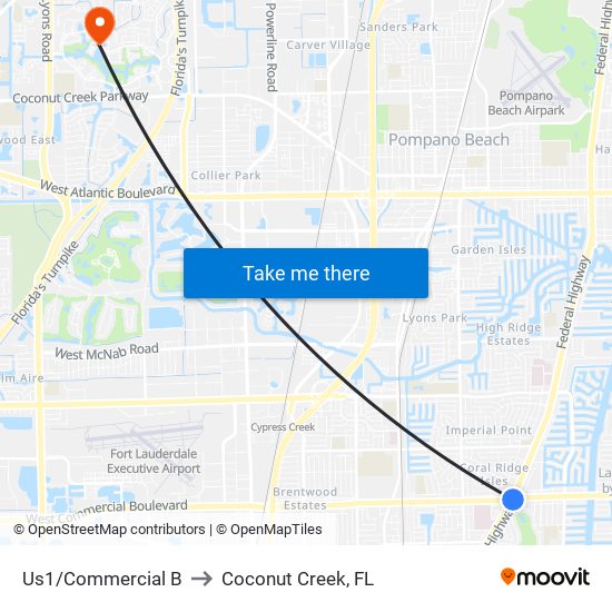 Us1/Commercial B to Coconut Creek, FL map