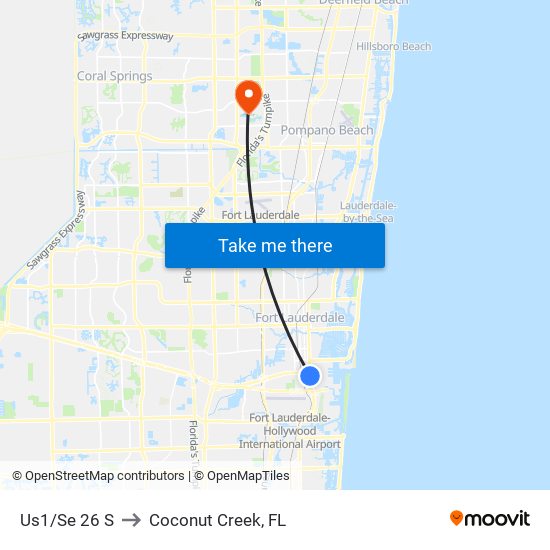 US1/SE 26 S to Coconut Creek, FL map